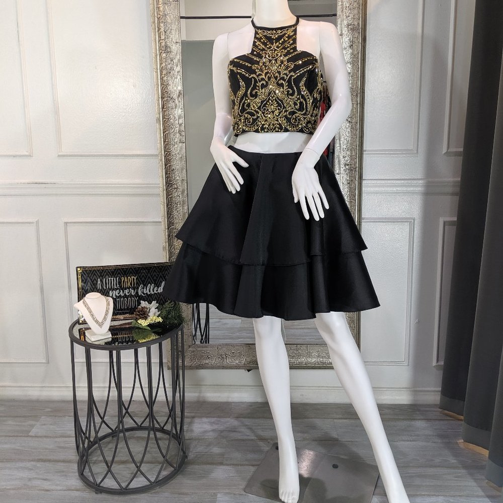Black and Gold Cocktail Homecoming Formal Dress